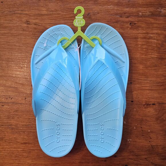 Crocs Women's 9 Splash Glossy Thong Flip Flop Blue Neptune 208534 NWT - Picture 4 of 5